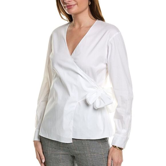 LAFAYETTE 148 NEW YORK | NEW White Wrap Blouse Button Back Top Women’s Size M - Picture 1 of 10